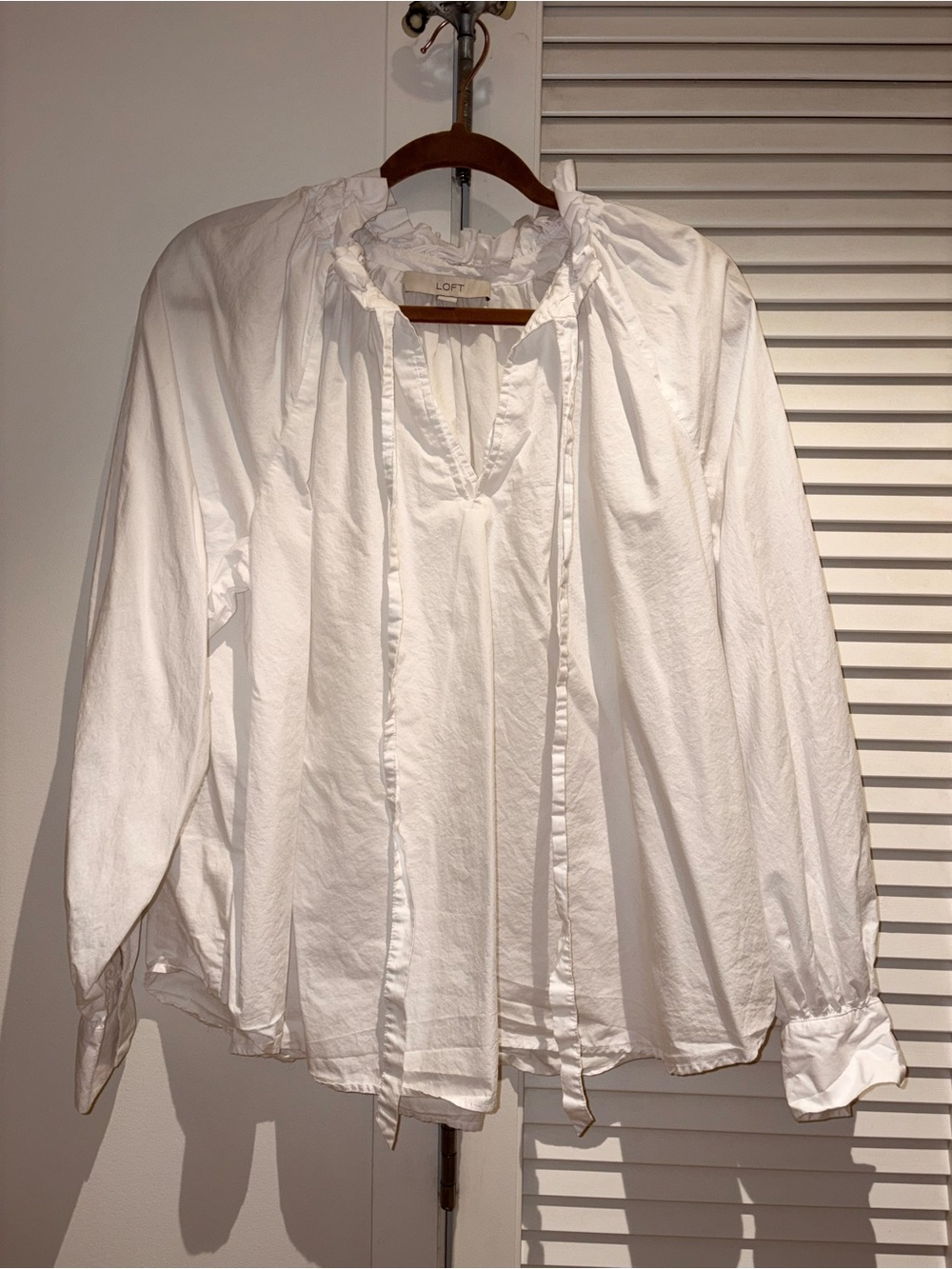 LOFT White Ruffle Tie-Front Peasant Blouse